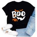 Cutesong Women Halloween Shirts Spooky Boo Pumpkin Face T-Shirt Trick or Treat Party Short Sleeve, XL