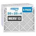 Aerostar 20x25x4 MERV 13 Pleated Air Filter, AC Furnace Air Filter, 6 Pack (Actual Size: 19 1/2"x24 1/2"x3 3/4")