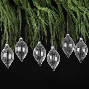 Sumind 6 Pcs 5.8" Glass Christmas Ornaments Hand Blown Glass Ornaments Crystal Balls DIY Clear Hanging Decorations with Metal Hook for Winter Xmas Tree Window Elegant Luxury Decor Gift(Stripe Style)
