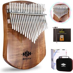 MOOZICA 21 Keys Solid Koa Kalimba Thumb Piano, Single Solid Wood Flat-board Professional Kalimba Marimba with Learning Instruction and High Performance Carrying Case (Acacia Koa, 21-Key)