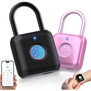 Pothunder Fingerprint Padlock, Smart Padlock, Locker Lock, Combination Lock, Fingerprint Lock with APP Unlock, USB Rechargeable, Suitable for Gym Locker, Door, Locker(Black)