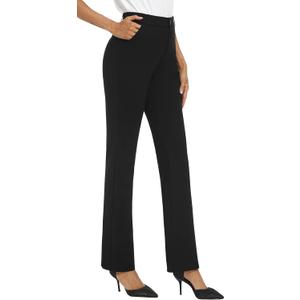 iChosy Women's Stretchy Straight Leg Dress Work Pants Business Office Casual Slacks with Pockets (Black, 12)