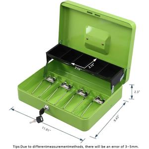 xydled Cash Box with Money Tray and Key Lock,Tiered, Cantilever Design,4 Bill / 5 Coin Slots,11.8" x 9.5" x 3.5", Green