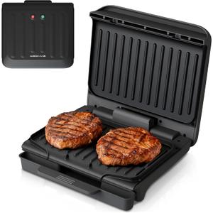 KEINVE 2-Serving Electric Grill and Panini Press, Tilted Grilling Surface for Rapid Oil Drainage, Non-Stick Coating Easy to Clean