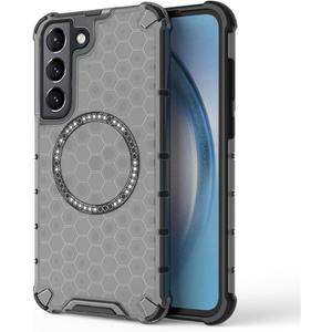 for Samsung Galaxy S22 Case Magnetic, Honeycomb Semi-Transparent Military-Grade Shockproof Drop Anti-Scratch Protective Phone Case for S22 6.1", Black