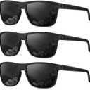 KALIYADI Polarized Sunglasses for Men, Lightweight Sun Glasses with UV Protection for Driving Fishing Golf ((3 Pack) Black/Black/Black)
