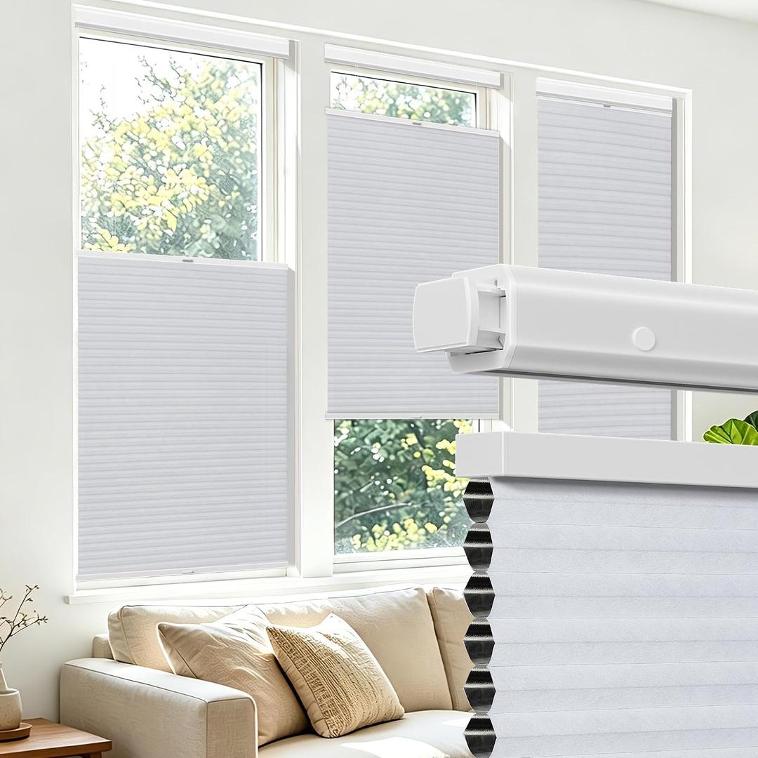 Allesin Zen No Drill No Tools Top Down Bottom Up Cellular Shades,Blackout Cordless Window Blinds for Indoor Windows,Easy to Install Honeycomb Blinds,White(Blackout) 24" Wx36 H