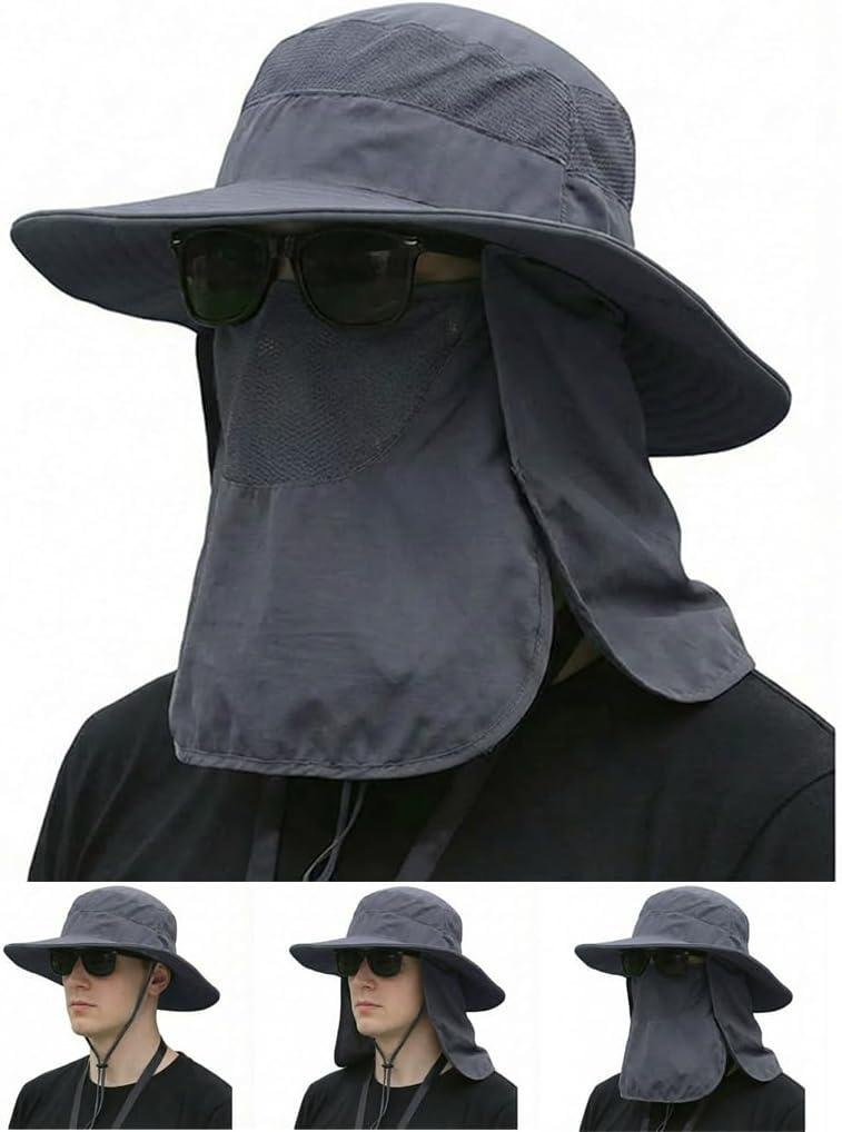Sun Hat Bucket Hats for Men Women,Outdoor Wide Brim Fishing Hat with Detachable Face Cover & Neck Flap UV Protection (Blue)