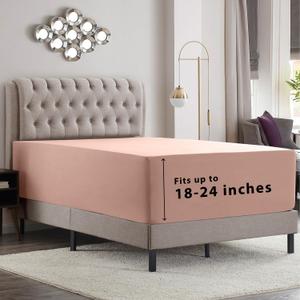 Empyrean Blush Pink Extra Deep Pocket King Fitted Sheet Only, Hotel Luxury King Size Fitted Sheets Easily Fits 18 to 24 Inch Mattress, Super Soft, Wrinkle-Free Bottom Sheets with Corner Straps