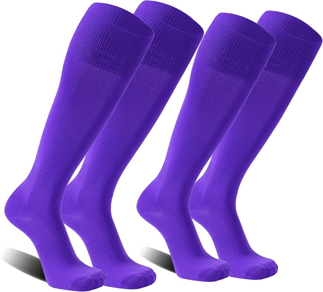 FOOTPLUS Baseball Softball Socks,Unisex Over Knee High Solid Sports Rugby Summer Soccer Camps Socks (Purple, S)