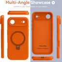 Compatible with iPhone Air Case with Stand, Full Camera Protection Slim Liquid Silicone Phone Case for iPhone 17 Air Compatible with MagSafe Magnetic Ring Kickstand Case 6.5", Cosmic Orange