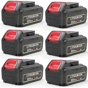 6 Packs 20V 6.0Ah Lithium Battery Replacement for DeWalt 20V Max Battery, High-Capacity Compatible with 20 Volt DCB206 DCB205 DCB208 & DCF/DCD/DCG Series Power Tools