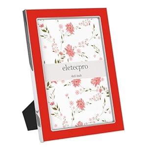 eletecpro 4x6 Enamel Picture Frame with Real Glass Cover, 1 Pack Red Photo Frame with Silver Metal Edge, Horizontal and Vertical Display Pictures 4x6 for Tabletop, Bookshelf, Wall Decor
