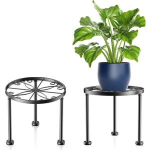 Garden Gifts Plant Lovers Gifts Black Metal Plant Stand with Anti-Slip Base Rustproof Heavy Duty Decorative Round Flower Pot Display Shelf for Indoor/Outdoor (2 Pack Matte Black)