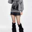 GORGLITTER Women's Off The Shoulder Sweater Gothic Clothes Y2k Graphic Oversized Cozy Chunky Knit Sweaters Streetwear Dark Grey Large (Gray, L)