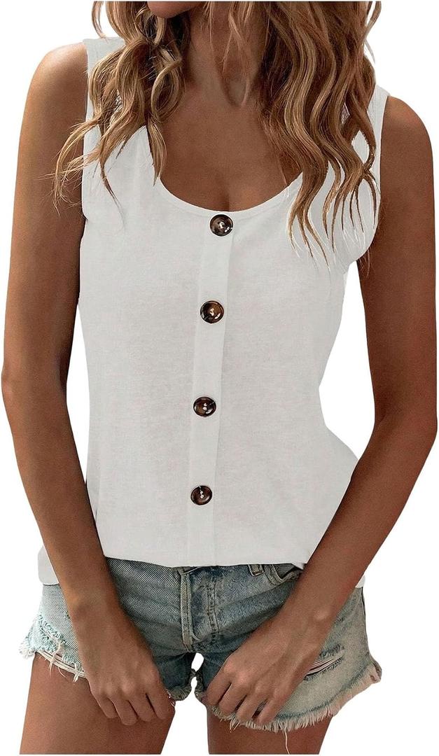 Verdusa Women's Button Down Tank Tops Casual Summer Tops Streetwear (White, M)