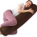1 MIDDLE ONE Round Body Pillow for Adults, Long Bolster Pillow for Bed with Removable Velvet Cover, Decorative Tube Roll Cylinder Pillow, 47 x 7.87 Inch, Coffee