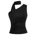 Milumia Women Y2K Going Out Club Rave Halter Scarf Top Shirt Ruched Sleeveless Off One Shouler Tank Top, Size S
