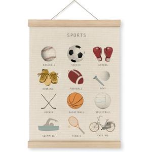 MAQIKA Sports Poster Framed with Wood Hanger,Sports Wall ArtSports Soccer Football Wall Decor,Sports Baseball Basketball Canvas Wall Art Paints Sports Posters for Man Cave Kids Boys Room 12x16 Inch