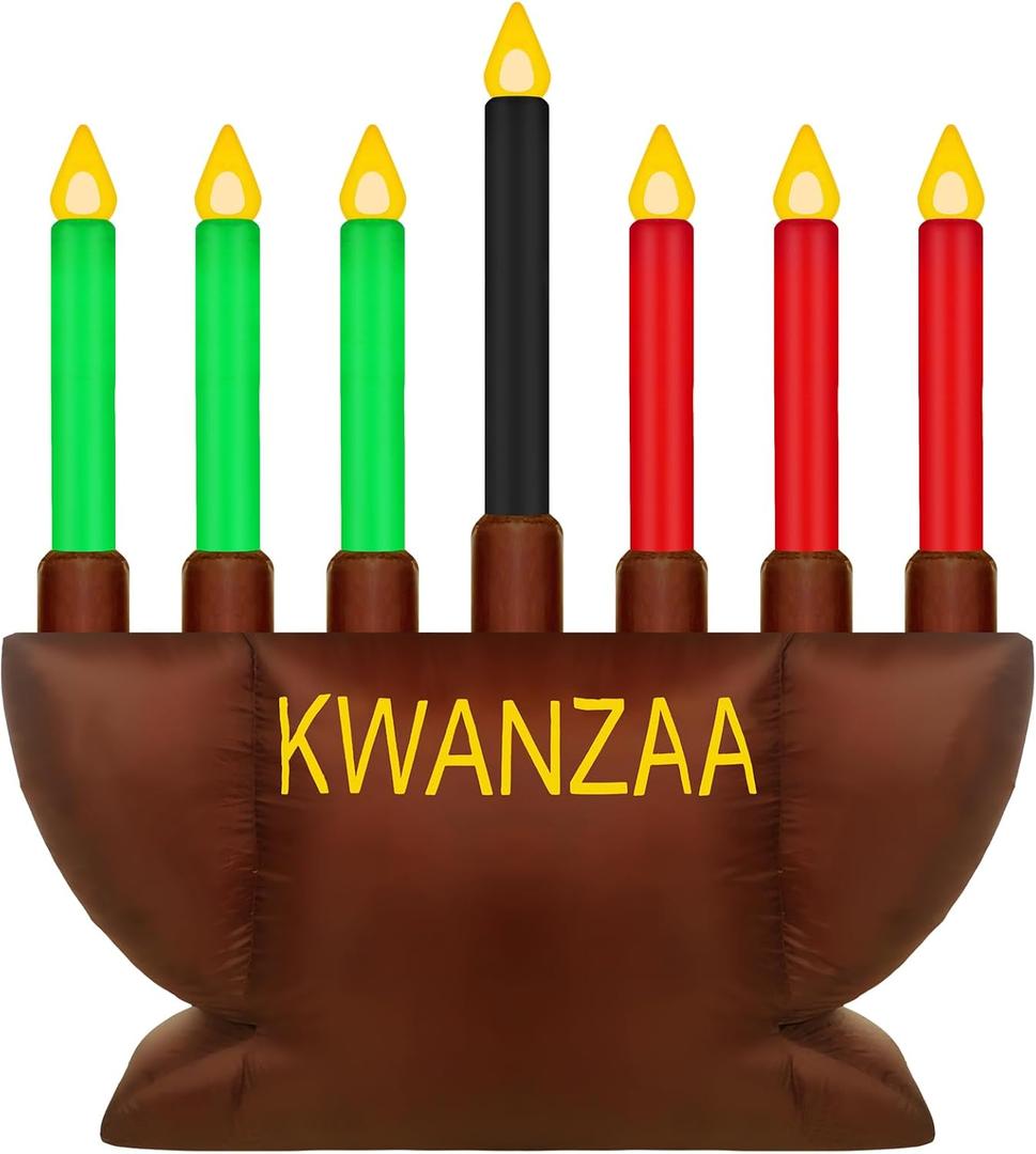 Liliful Kwanzaa Menorah Inflatable Decoration 8ft African Heritage Outdoor Yard Kinara Candles Blow Up Signs for Party Church Home Garden Lawn Patio