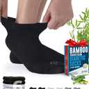 Doctor's Select Viscose Bamboo Ankle Diabetic Socks for Women and Men - 6 Pairs | Super Soft, Non Binding, Loose Wide Top (Large)