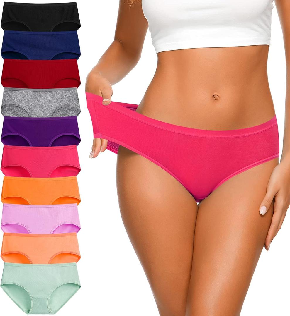 Eiggam Women's Cotton Bikini Panties,High-Cut Full Coverage Stretch Cool Underwear for Women (Medium, Multicoloured H - 10 Pack)