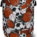 Funny Football Basketball Laundry Basket Foldable With Handles Tote Bag Oxford Cloth Colorful Laundry Hamper Clothes Storage Bucket Toy Organizer For Bathroom/Laundry/Bedroom 18.9" x 16.5 "