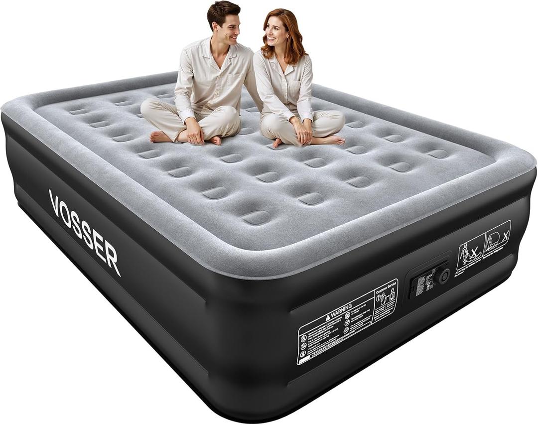 VOSSER Air Mattress Queen with Built in Pump, Updated Blow Up Mattress in 3 Mins, 18'' Raised Self Inflatable Mattress, Portable Airbed for Home, Floor&Camping, Queen Size Air Matress for Adults, 660LB Max