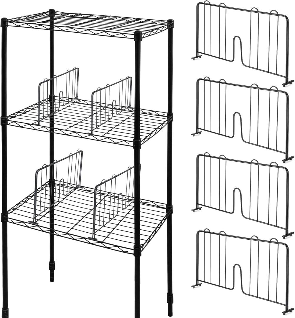 4 Pcs 18" W x 8" H Black Wire Shelf Dividers Chrome Plated Steel Wire Rack Divider for Shelving Closet Shelf Dividers for Wires Shelves Bathroom Kitchen Office Pantry Room