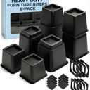 Bed Risers - 3 & 5 Inch Adjustable Furniture Risers or 8 Inch Combined - Heavy Duty for Couch, Table, Dorm, Sofa, Chair & Table - Bed Support Legs for Height, Supports Up to 1,300 lbs (8 Pack, Black)