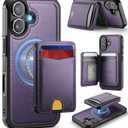 for iPhone 17 Wallet Case Compatible with Magsafe, Magnetic RFID Blocking Card Holder Kickstand 2 in 1 Detachable Case for iPhone 17 6.3", Purple