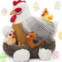 BENINY 8Pcs Easter Chicken Stuffed Animal, Stuffed White Hen with Little Baby Chicks and Coop, Plush Toys for Kids, Hit of Christmas Farm Party, Small