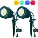 GANGZHIZI 120V Christmas Spotlight Outdoor, 10W LED Spot Light with 4 Extra Lenses (Red Green Blue Yellow), Waterproof Landscape Spotlights for Holiday Decorations, 5FT Extension Cord