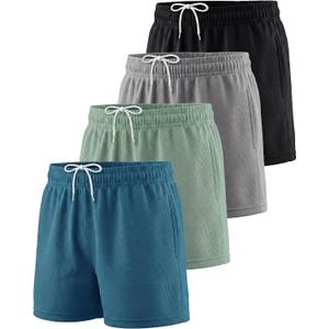 Real Essentials 4 Pack: Girl's Mesh Athletic Running Shorts with Pockets Teens Kids Youth Performance Gym Basketball (M)