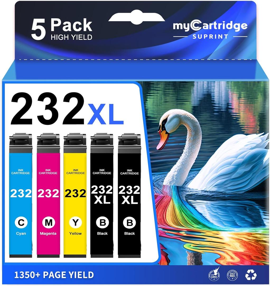 Remanufactured for 232XL Ink Cartridges Combo Pack (5Pack) Latest Upgrade Replacement for 232 XL Ink Cartridge for XP-4200 WF-2930 XP-4205 WF-2950 Printer (2*Black/Cyan/Magenta/Yellow)