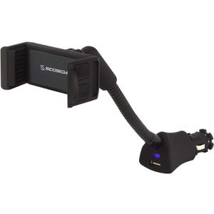 Scosche H12VFXM PowerMount Phone Mount for Car | 12V Charger for Vehicle's Power Port | 7.5 Watts | Flexible Mount Arm| Black