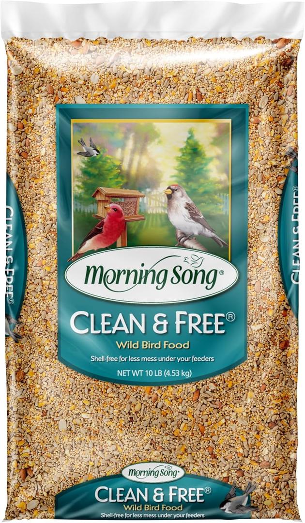 Morning Song Clean & Free Shell Free Wild Bird Food, Premium No Mess Bird Seed for Outside Feeders, 10-Pound Bag (EXP 10/15/26)