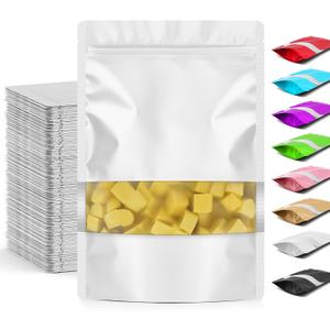 Funfery 100 Pcs Smell Proof Packaging Bags,Mylar Clear Bags for Food Storage,Sealable Bag for Packaging,Stand Up Pouches with Window,ReSealable Bag for Small Business,Cookies,Candy(White,4.7x7.9in)