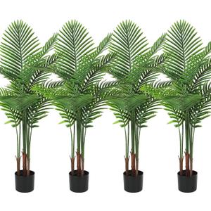 Jexine 4 Pack Artificial Palm Trees 4Ft, Fake Plants Fake Trees Artificial Areca Palm Plants for Outdoor Indoor Faux Tree in Pot for Pool Home Decor Office Housewarming Gift Modern Decoration