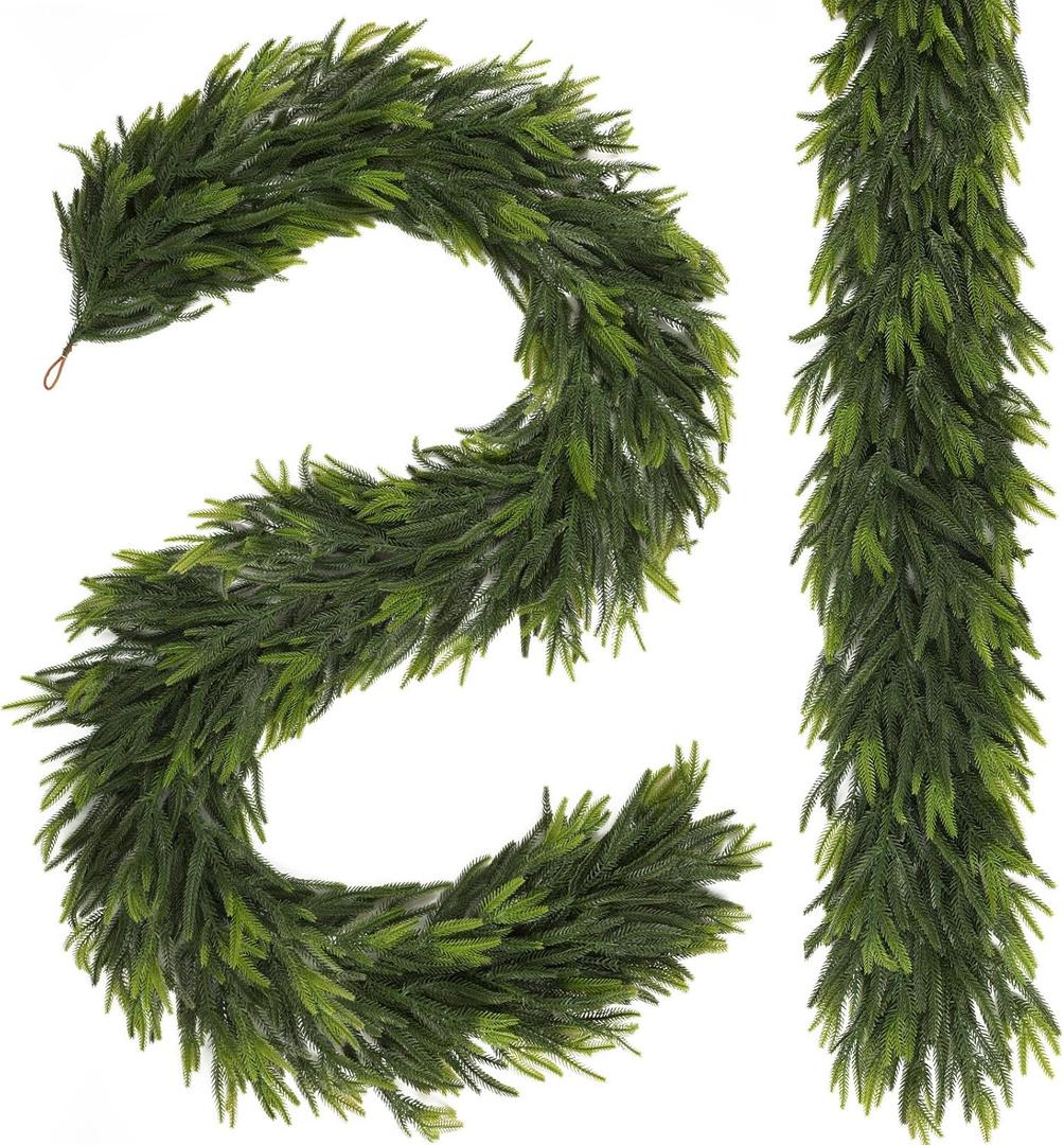 N&T NIETING 2 PCS Christmas Norfolk Pine Garland, Real Touch Pine Garlands Faux Greenery Garland Winter Christmas Garland for Table Mantle Fireplace Holiday Indoor Outdoor Xmas Decorations (6 FT)