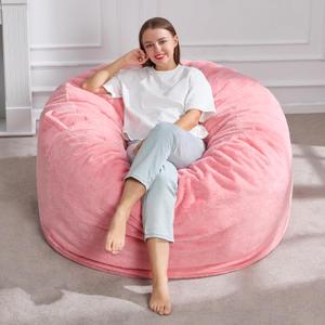 Hobestluk 4ft Bean Bag Chairs for Adults Large Beanbag Chair with Plush Faux Fur Cover Big Bean Bag Chair for Living Room Bedroom Dorm Office -Pink (44 x 44 x 24)