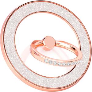 YINHEXI Magnetic Phone Grip for Magsafe, Glittering Ring Holder Stand with 360Rotation & 90Flip, Mag Safe Accessory for iPhone 16, 15, 14, 13, 12 (Rose Gold-MS-01)