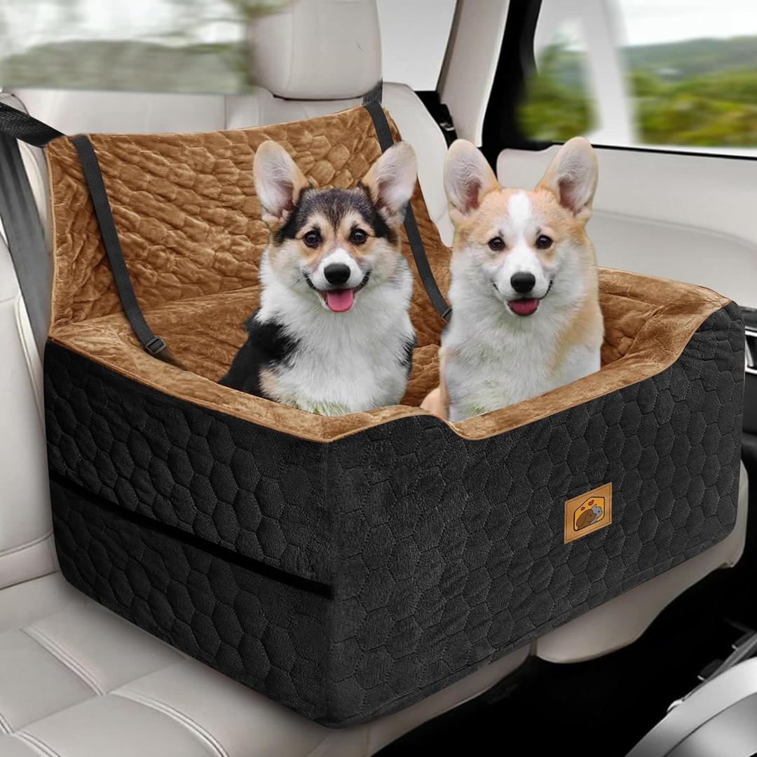 Dog Car Seat for Medium/Large Dogs, Washable Dog Booster Seat Under 60 lbs or 2 Small Dogs, MultiFunctional Pet Car Seat with Thick Cushion, 2 Safety Leashes (Black)