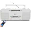 Cassette Player Boombox, Portable AM/FM Radio Stereo with Bluetooth, USB, Dual Big Speaker, Earphone Jack, Record to Cassettes/USB via Mic,Cassette to MP3 Converter,AC/DC Powered