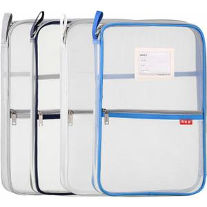 Pendancy Mesh Zipper Pouch 14.8x10.8 in Transparent Lightweight Nylon File Folders, A4 Size Multi-layer Subject Document Organizer Accessories Storage bag for Office and School Supplies(4 PCS)