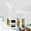 60 Inch White Ceiling Fan No Light,Wood Propeller Blades,Outdoor Ceiling Fan without Light,Quiet Operation,Speed Memory Function,Large Airflow for Living Room,Garage,Patio. (White, 60 inch)