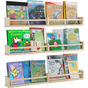 Nursery Bookshelves Wall Mounted32inchSet of 3, Wood Floating Wall Bookshelf for Kids,Natural Wood Color,Hanging Shelf for Baby Nursery Room Decor, Pine (Natural Wood)