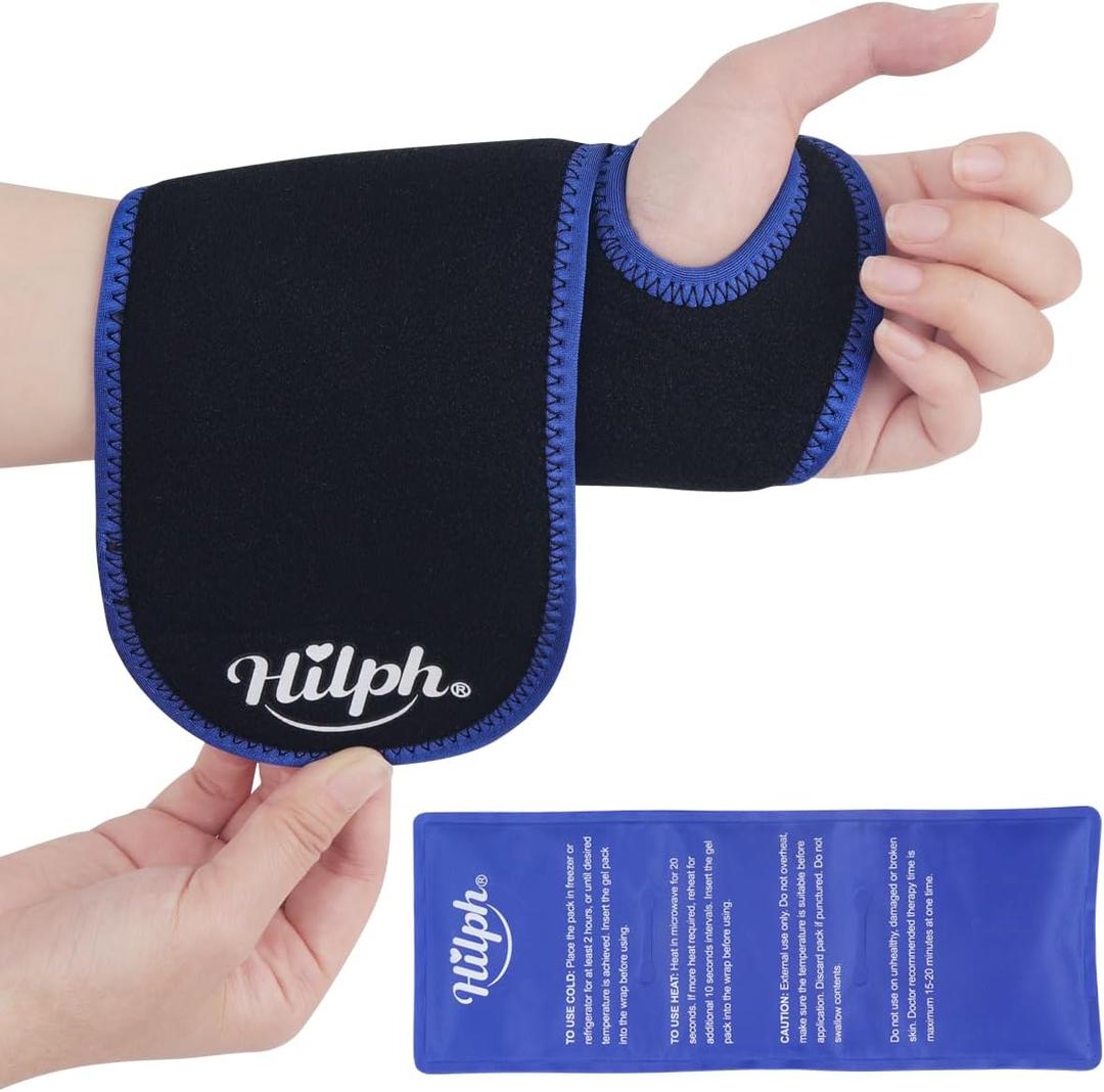 Hilph Wrist Ice Pack Wrap, FSA HSA Eligible, Reusable Wrist Brace with Gel Hot Cold Compression Pack for Hand Injuries, Hand Ice Pack for Carpal Tunnel, Rheumatoid, Tendonitis, Swelling, Black