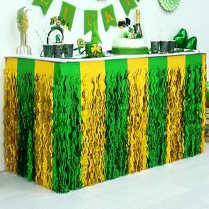 Mega-L St. Patrick's Day Party Decorations, 4 Pack Green Gold Wavy Metallic Tinsel Foil Fringe Table Skirts for Rectangle and Round Table, Table Decorations for Irish-Themed Party Supplies (4 pack ( 212 x 59 inches))
