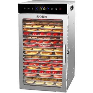 SUCISENI Food Dehydrator Machine 1000W 18 Trays Stainless Steel Commercial Food Dehydrated Dryer with 24H Timer Touch-Control LED Display, Compact Size for Home Jerky Herbs Meat Beef Fruit Vegetables